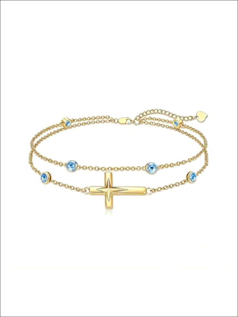 18K Yellow Gold Plated Cross Birthstone Anklet Bracelet with 12 Birthstones